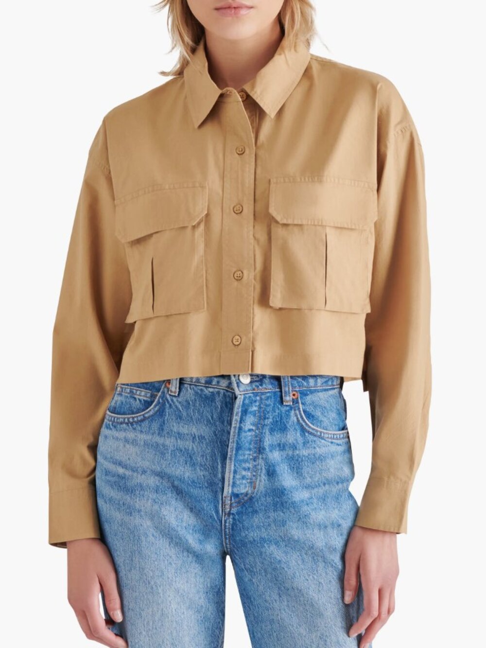 Boxy poplin utility shirt